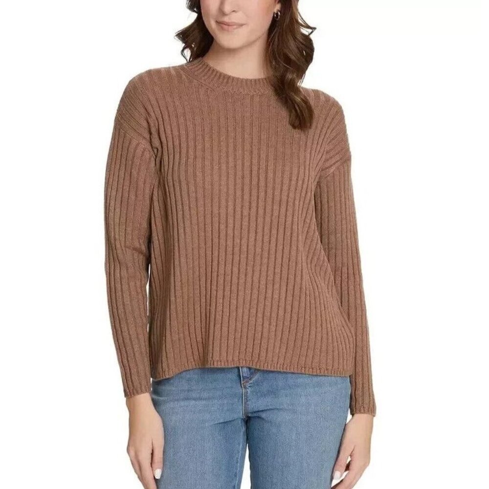 New Jessica Simpson Women's Xs Ribbed Knit Sweater Brown Crewneck